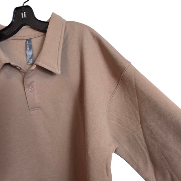 Mondetta Collared Pullover Womens XL Tan Fleece Lined Recycled Fabric Sweater - Picture 6 of 16